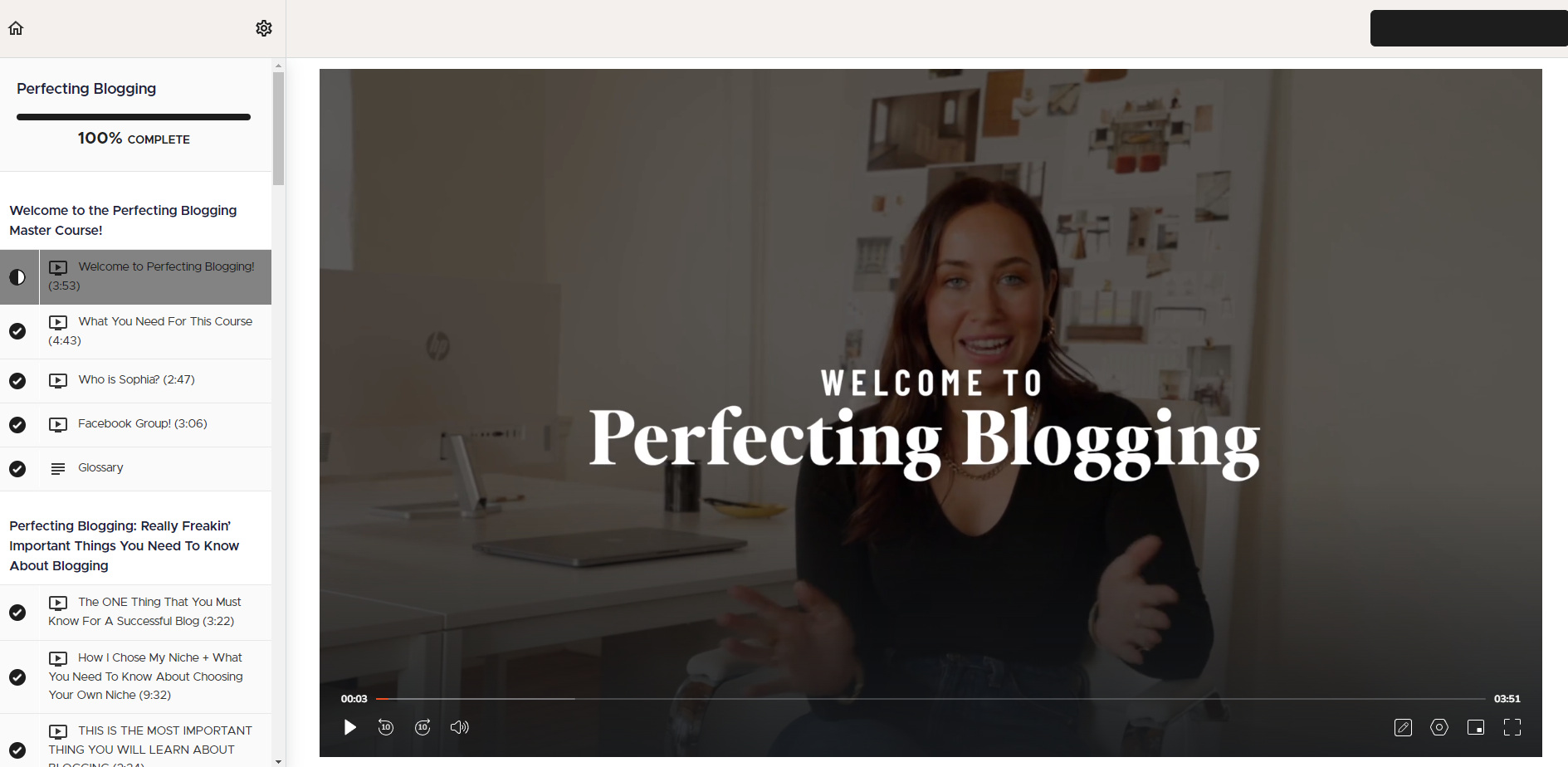 perfecting blogging course review screenshot